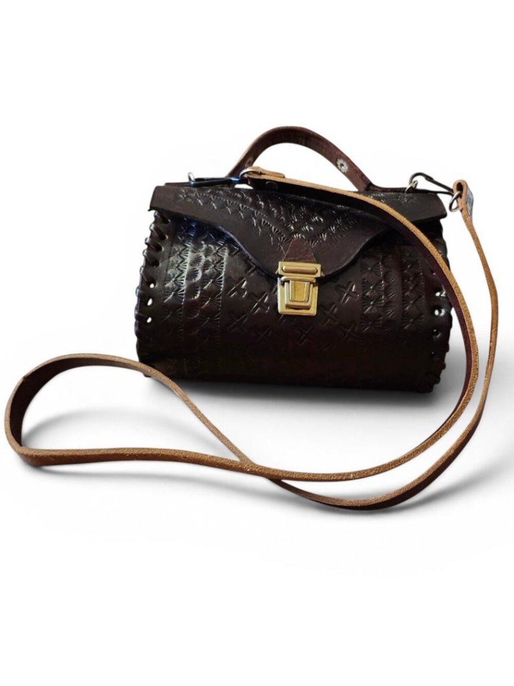 Vintage Exquisitely Detailed Hand Crafted Hand Tooled Brown Leather Small Purse
